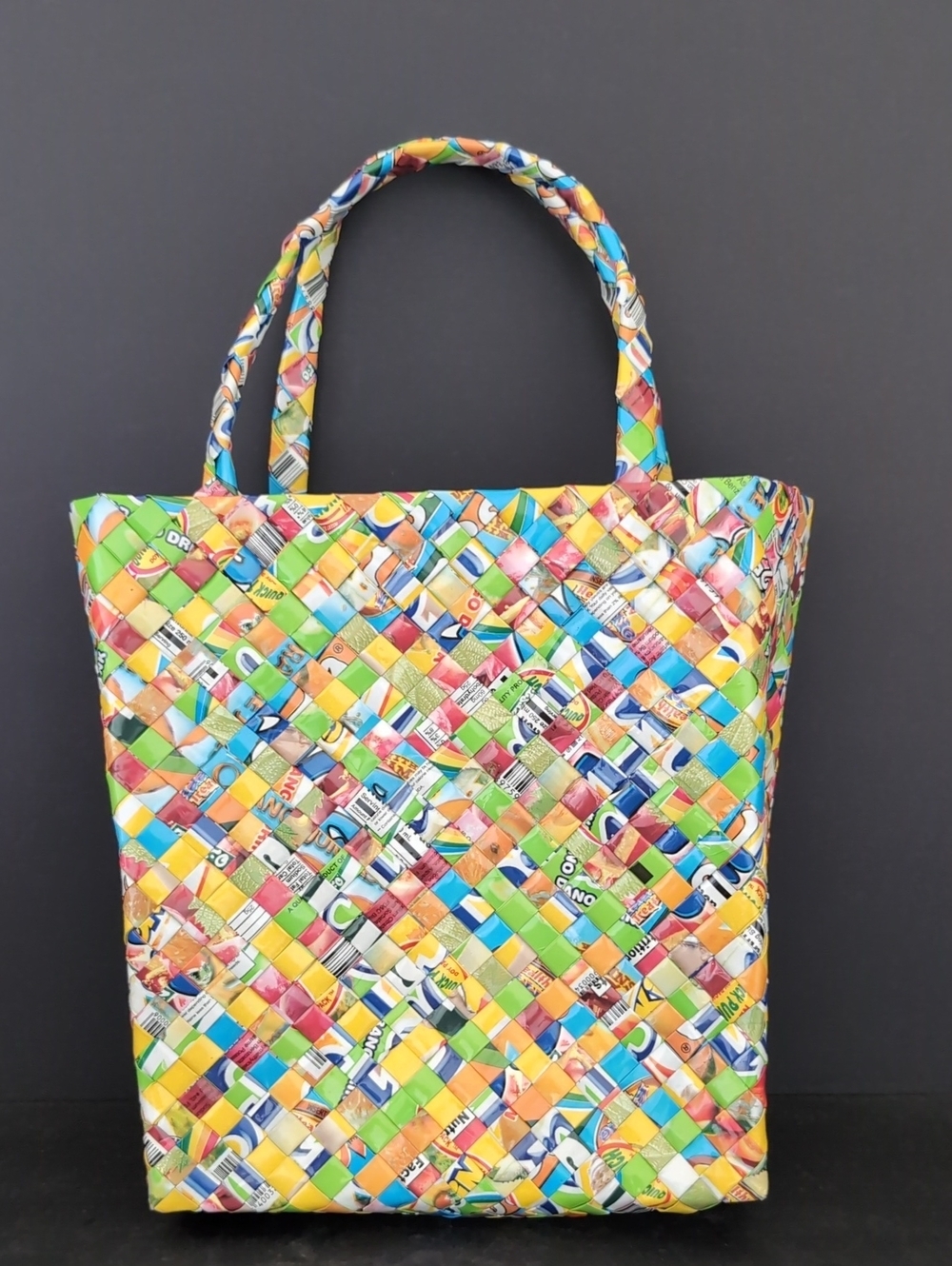 Handmade Recycled Colorful Candy Wrapper Mini Tote Bag.